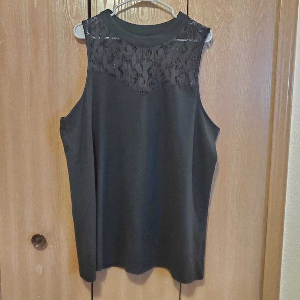 TORRID Women's Plus Sz 5 (5X) Black Lace Illusion Neck Foxy Tank Top Sleeveless